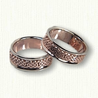 14kt Rose and White Gold Lindesfarne Knot Wedding Band Set