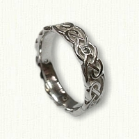 14kt White Gold Celtic Sculpted Lindesfarne Knot Wedding Band with diamonds 