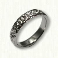 14kt White Gold Celtic Lindesfarne Knot Band - Sculpted 