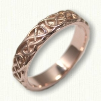 14kt Rose Gold Celtic Lindesfarne Knot Wedding Band- Sculpted with Straight Edges  