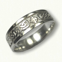 Sterling Silver Lindesfarne Knot Band with Celtic Crosses Wedding Band   