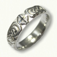 Celtic Lindesfarne Knot with Crosses Wedding Band - sterling silver - straight edges 