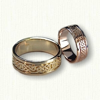 14kt yellow and 14kt Rose Gold Lindesfarne Knot Wedding Band Set 