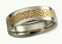 14kt white gold Lindesfarne Knot Wedding Band - Reverse Etch with 18kt yellow gold electroplating