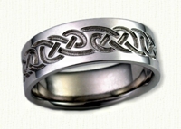 14kt white gold Celtic Lindesfarne Knot Band with Textured finish- Reverse Etch