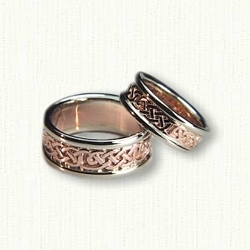 14kt Rose and White Gold Celtic Loose Knot Wedding Band Set