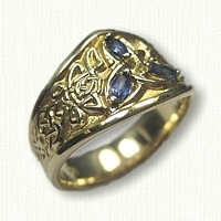 14kt Yellow Gold Custom Celtic Triangle Knot Tapered Band with Marquise Sapphire Side Stones 