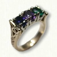 14kt Yellow Gold Custom Mothers Ring set with a Chatham Sapphire, Amethyst & Chatham Emerald