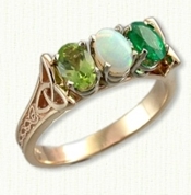 Custom Bridged Marishelle Mother's Ring set with a Peridot, Opal & Emerald  