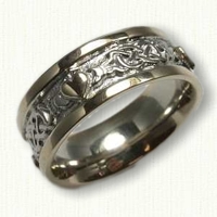 McMahon Claddagh Knot Wedding Band with RAISED hearts and rails