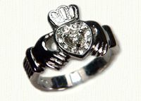 14KW medium claddagh ring with 14 diamond melee