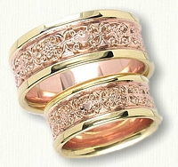 14kt Rose Gold, 18kt Yellow Gold Custom Celtic Cross/Claddagh and Mohan Knot Wedding Band Set