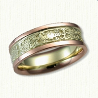 14kt Green Gold Mohan Claddagh Knot Band with 14kt Rose Gold Rails