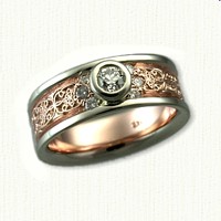 Custom 14kt Rose Gold with 14kt White Rails Diamond Mohan Knot Wedding Band