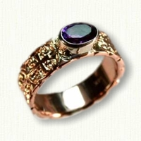 14kt Rose Gold Sculpted 6mm Mohan Knot Band with 7 x 5 mm Oval Amethyst Bezel Set 