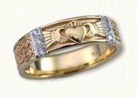 Custom 14KY Murphy Knot Band with Single Claddagh and diamond melee