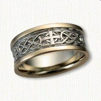 14kt Two Tone Celtic Murphy Knot Wedding Band with Crosses