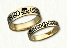 14kt Yellow Gold Custom Skull & Crossbones - Murphy Knot - Peace Symbol