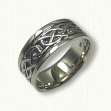 14kt White Gold Celtic Murphy Infinity Knot Wedding Band - 8mm wide - Black Ruthinium in Recessed Areas