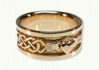 14kt yellow Murphy Knot Wedding Band with Single Claddagh w/Raised Heart