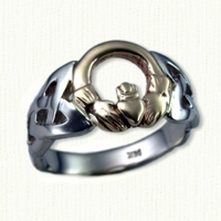 Open Round Claddagh Ring. 14kt yellow claddaugh with white gold shank