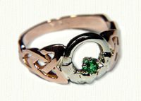 Two Tone Open Round Claddagh with emerald