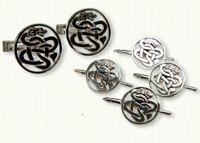 Pierced Dragon Knot Cuff Links and Studs in antiqued sterling silver