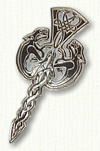 Sterling silver sword kilt pin with 2 hounds