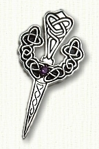 Custom sterling silver sword kilt pin with dara knot