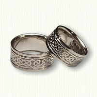 14kt White Gold Celtic Pretzel Knot Wedding Band Set - Wide