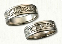 14kt White Gold Personalized knot band pattern #2 Custom Runes and Black Sun Wedding Bands 