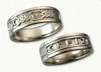 14kt White Gold Personalized knot band pattern #2 Custom Runes and Black Sun Wedding Bands