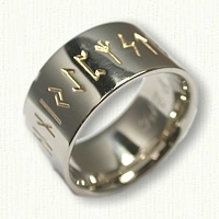 14kt White Gold Custom Runes Wedding Band - Reverse Etch - 11mm width 