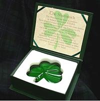 Green Glass Shamrock Paperweight