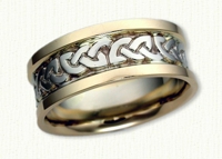 Shannon River Wedding Band. 14kt white center/yellow rails