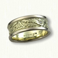 Custom 14kt Green Gold Triangle and Thistle Band with Diamonds