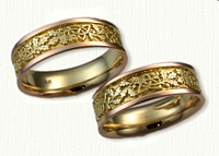 Triangle Knot Wedding Band with Oak Leaves and Acorns Weddding Band Set 