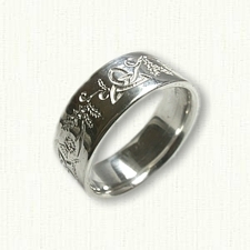 Sterling Silver Celtic Triangle Knot with Thistles Reverse Etch Wedding Band