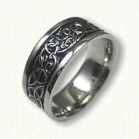 Custom 14kt White Gold Celtic Triangle Knot with Initials Wedding Band - hard black enamel in recessed areas 