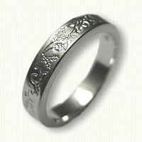 14kt White Gold Celtic Reverse Etch Triangle Knot Band with Thistles- 3.5 mm width (narrow)