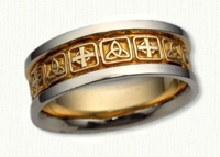 Triangle Knot with alternating Celtic Cross Wedding Band. 14kt yellow center/white rails