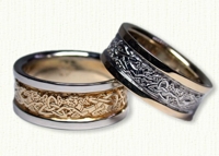 Two tone gold Triangle Knot Wedding Bands with Two Dragons