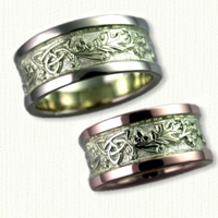 Two Tone Triangle knot with Oak Leaves Wedding Band