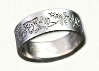 14kt white Reverse Etch Triangle & Thistle Wedding Rings