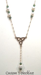 Custom Triangle Y necklace with pearls and gemstones