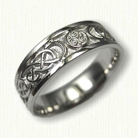 14kt White Gold Celtic Triskele and Lindesfarne Knot Band -6.0 mm width