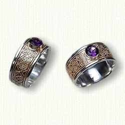 14kt White Gold Celtic Triskele Knot Bands with Bezel Set Amethysts