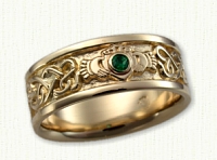 14KY Continuous Heart Claddagh Band with bezel set emerald