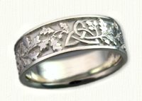 14kt white gold Triangle Knot Wedding Band with Oak Leaves and Acorns