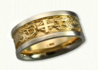 Winged Dragon & Cross Band - 14kt yellow center, white rails